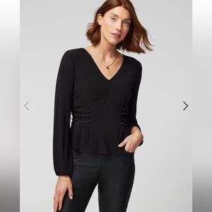 BMWH Long Sleeve Button Side Matte Jersey Peplum Top, Women’s Sz S